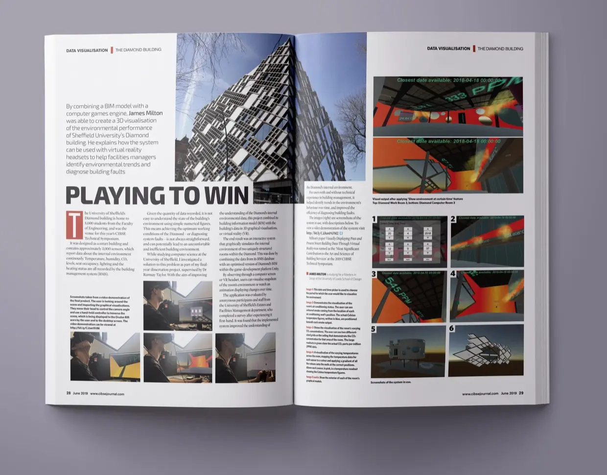 James Milton's published article about his project on smart building data in virtual reality.