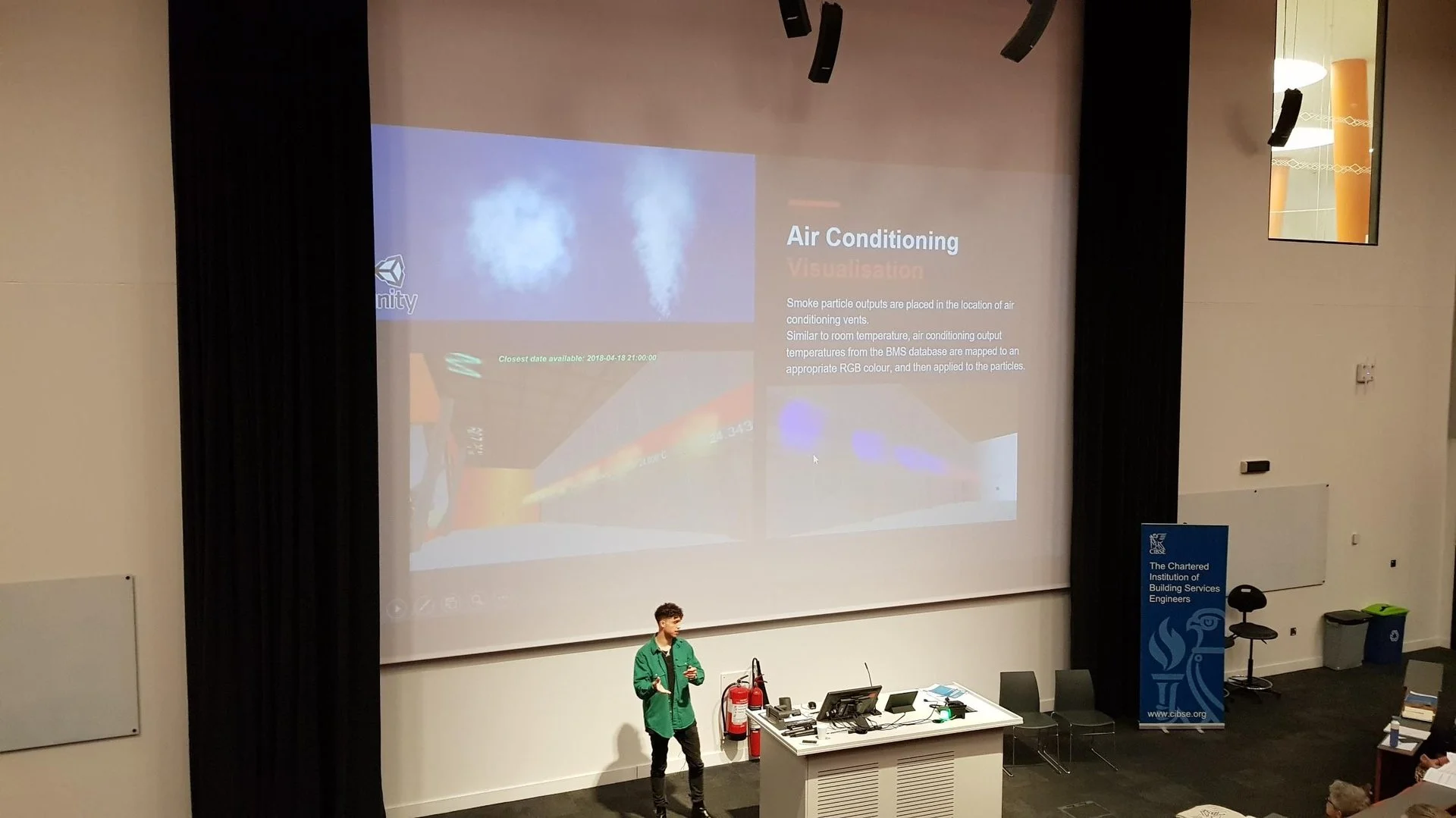 James Milton presenting at the CIBSE Technical Symposium 2019 on his paper.